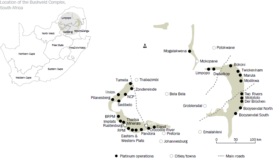 Location of the Bushveld Complex, South Africa